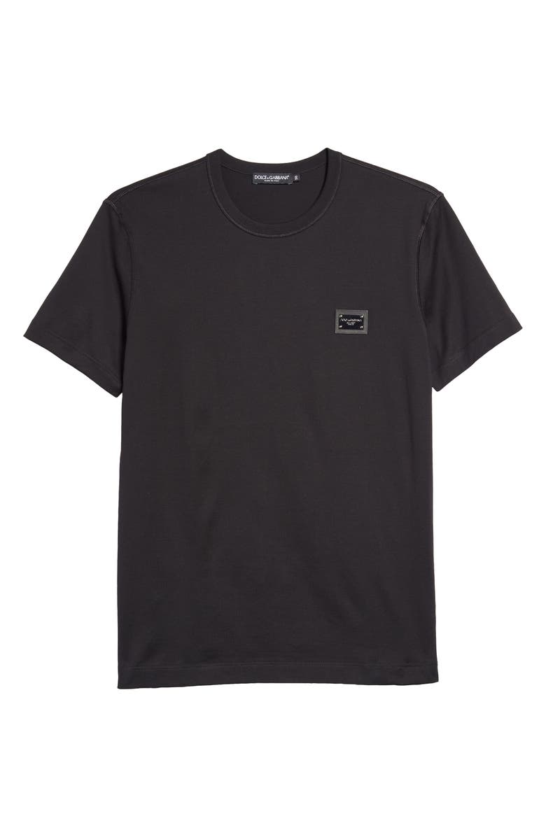Dolce&Gabbana Logo Plate Crewneck Cotton T-Shirt, Alternate, color, Black