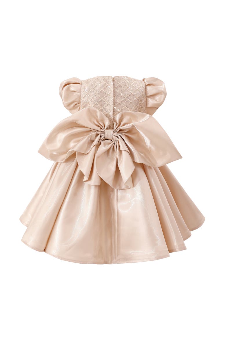 Hera Satin Bow Occasion Dress, Alternate, color, Champagne