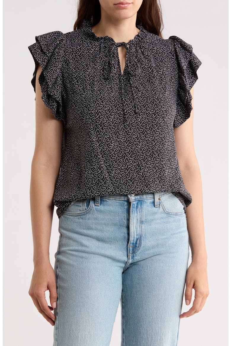 Ruffle Sleeve Top, Main, color, BLACK