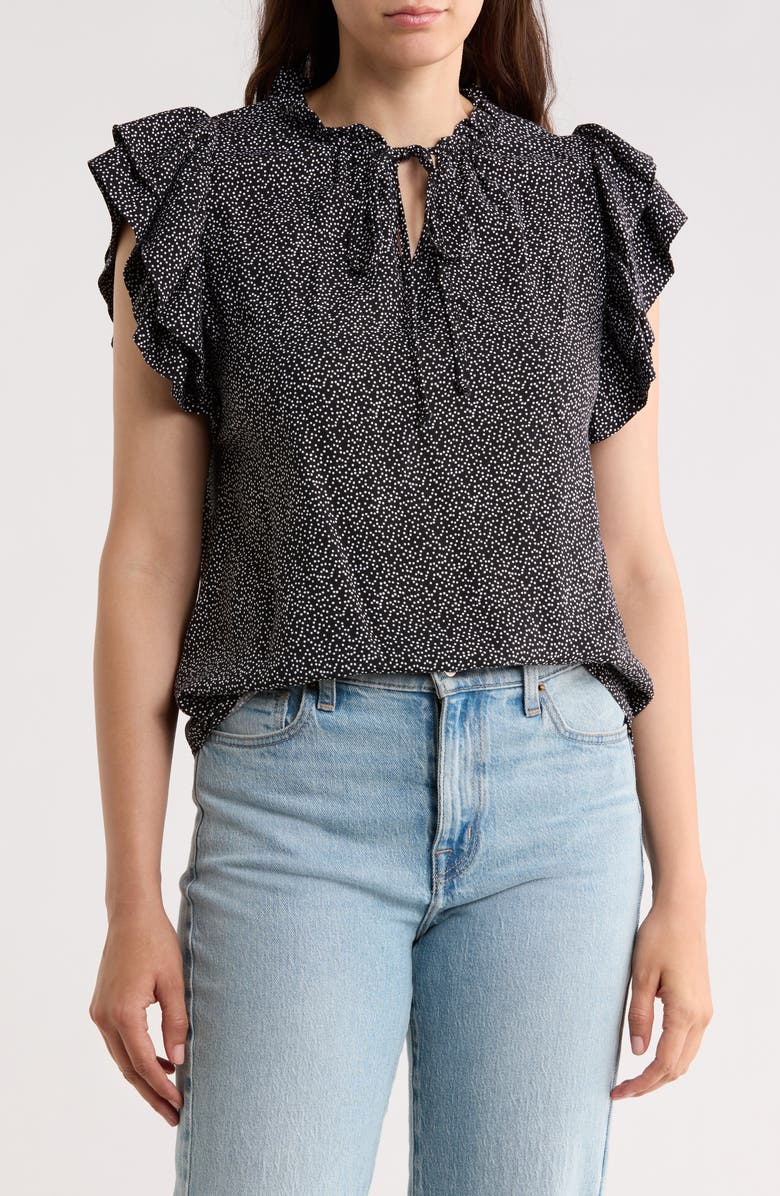 Renee C Ruffle Sleeve Top, Main, color, Black