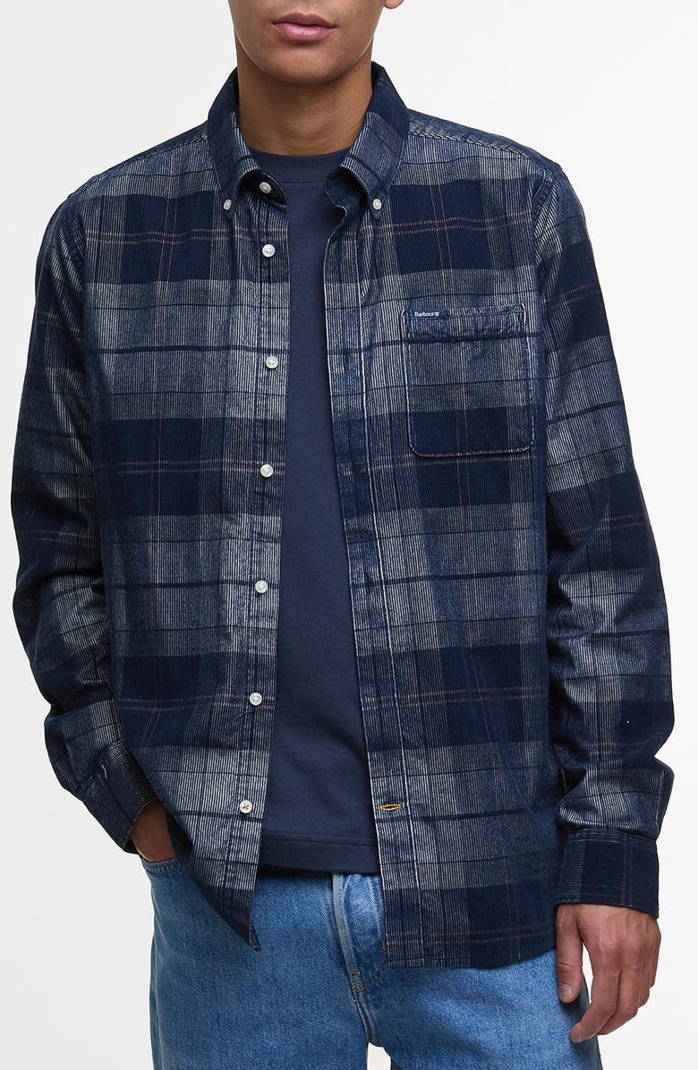 Barbour Blair Tailored Fit Plaid Cotton Corduroy Button-Down Shirt, Main, color, Riverstone Tartan