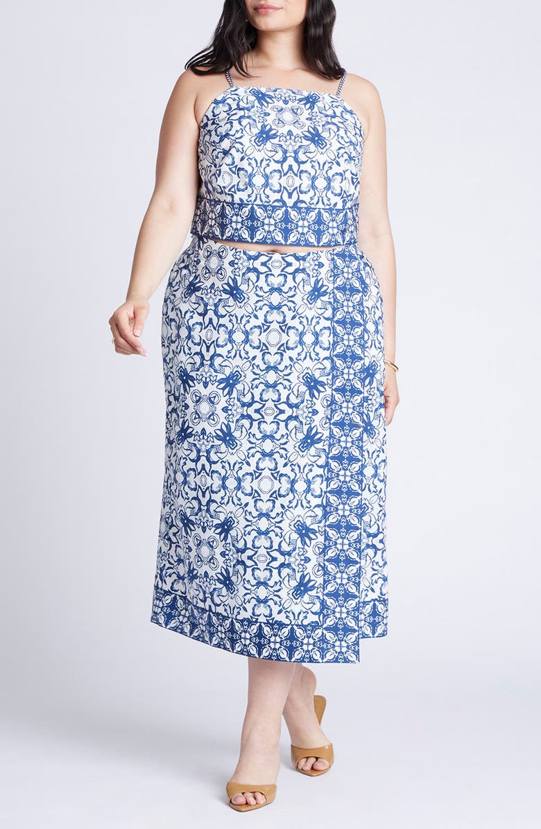 ELOQUII Border Print Midi Skirt, Alternate, color, 
