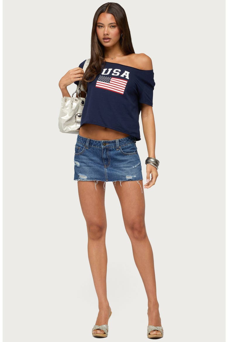 USA Off the Shoulder Graphic Tee, Alternate, color, NAVY