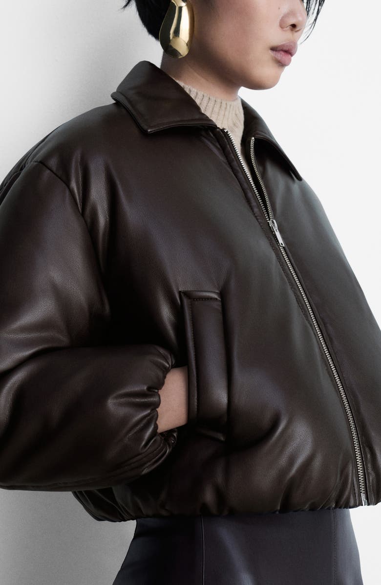 MANGO Faux Leather Bomber Jacket, Alternate, color, Brown
