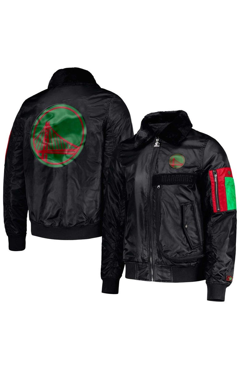 STARTER Men's Starter x Ty Mopkins Black Golden State Warriors Black History Month Satin Full-Zip Jacket, Main, color, Black
