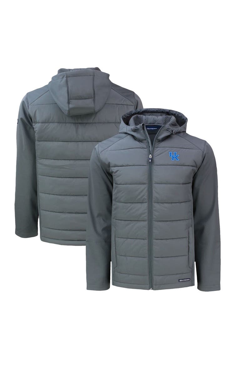 Men's Cutter & Buck  Gray Kentucky Wildcats Big & Tall Evoke Hybrid Eco Softshell Recycled Full-Zip Hoodie, Main, color, Gray