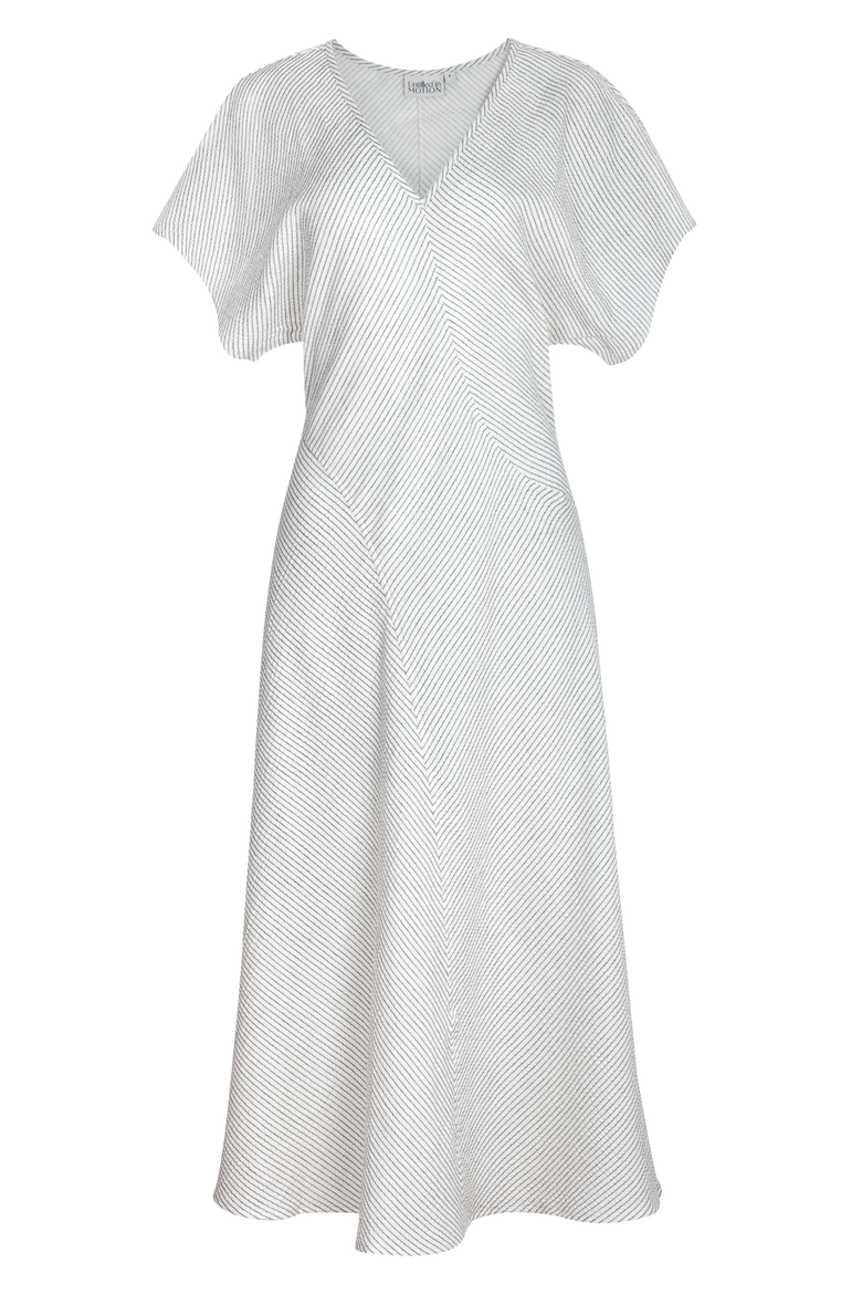 Zena Striped V-Neck Printed Midi Dress, Main, color, Mali Stripe