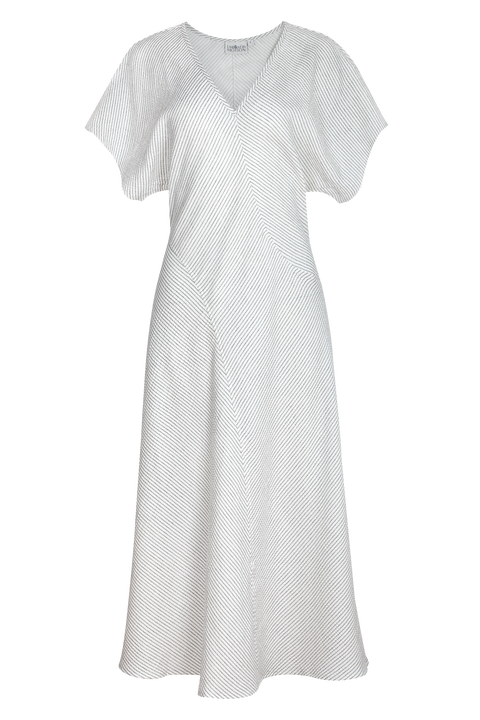 Zena Striped V-Neck Printed Midi Dress