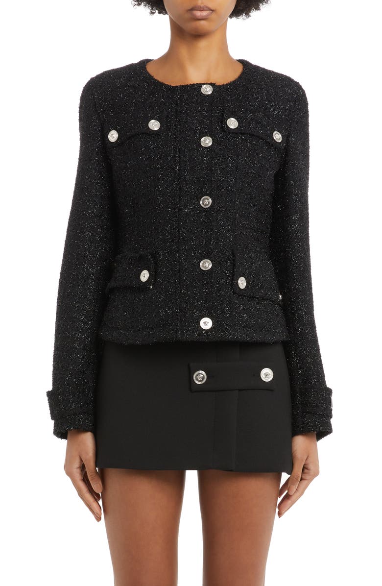 Versace Virgin Wool Blend Tweed Jacket, Main, color, 