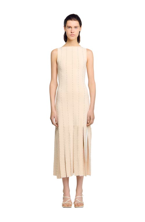 Sandro Fringed Knit Maxi Dress In Metallic