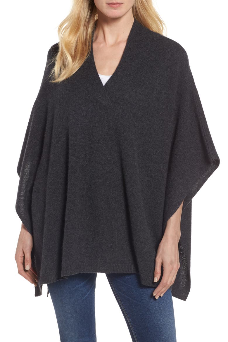 Halogen Cashmere Poncho, Main, color, GREY DARK CHARCOAL HTHR