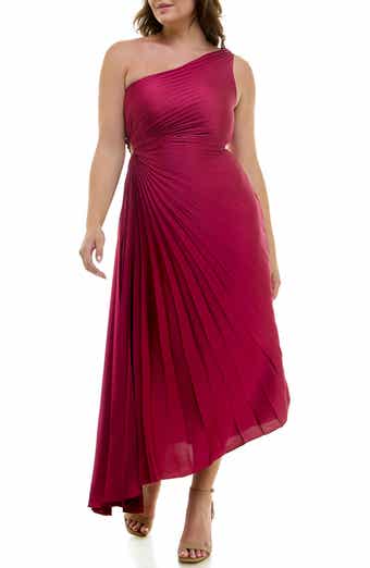 Nicole Miller One Shoulder Pleat Midi Dress