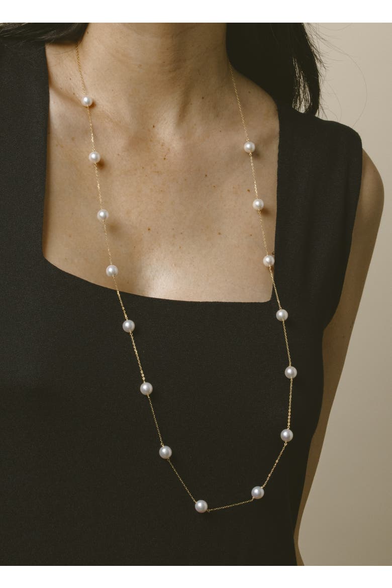 14K Gold 8.0-8.5mm Opera Japanese Akoya Pearl Tincup Necklace, Alternate, color, White Gold