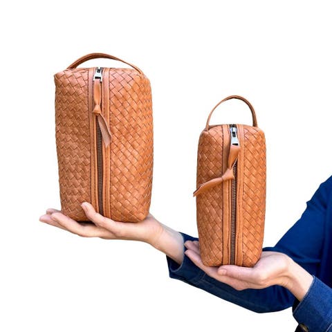 Woven Leather Makeup Bag