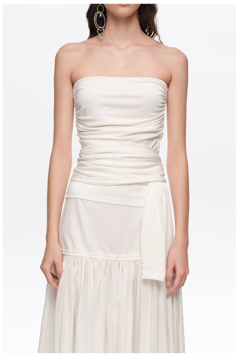 Gathered strapless top, Alternate, color, WHITE