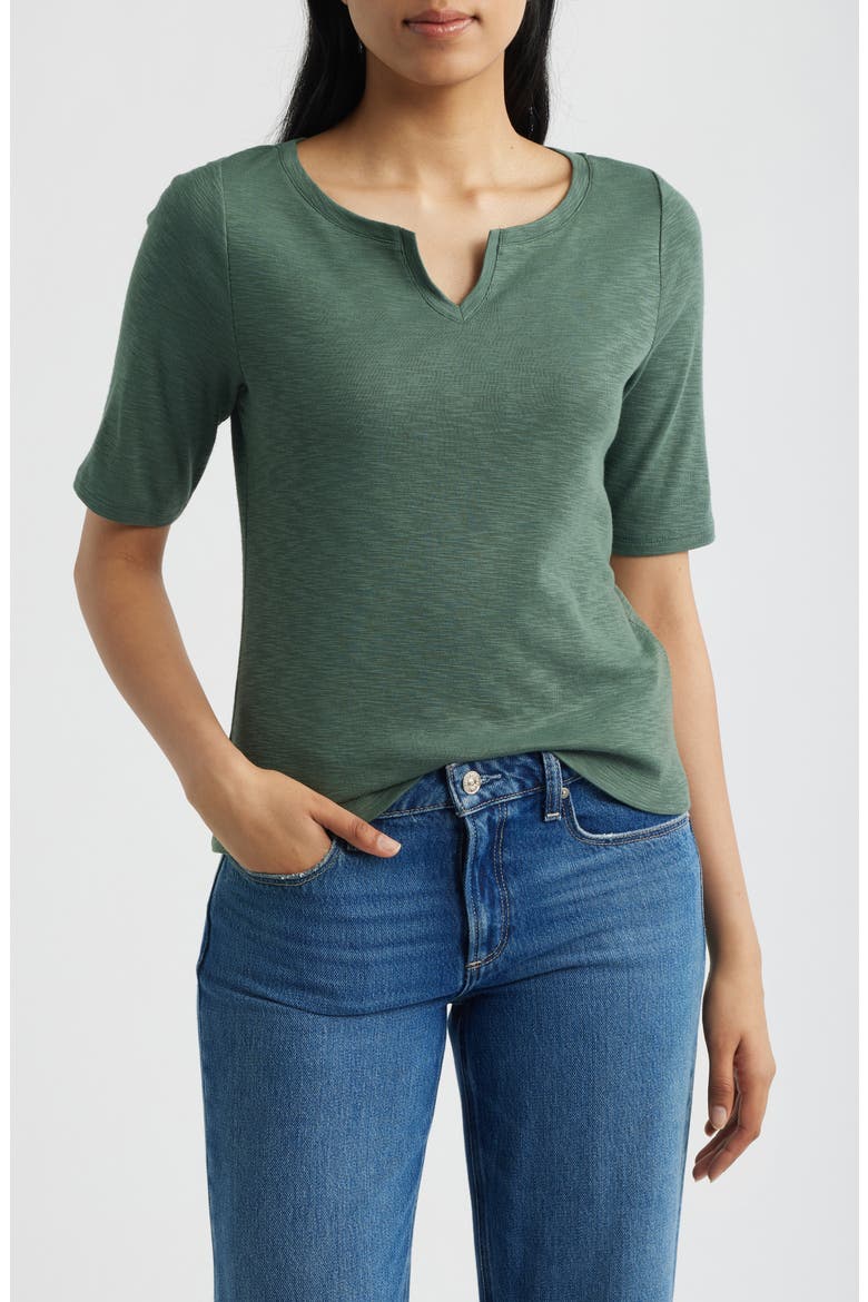 Elbow Sleeve Notch Neck T-Shirt, Main, color, PALM