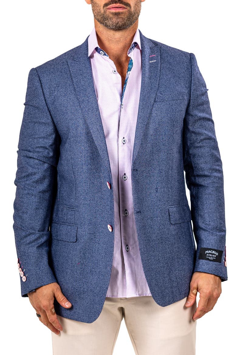 Descartes Marthyr0010 Blue Microcheck Virgin Wool Peak Lapel Blazer, Main, color, BLUE