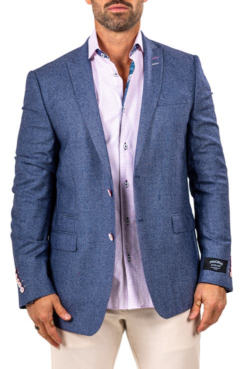 Descartes Marthyr0010 Blue Microcheck Virgin Wool Peak Lapel Blazer