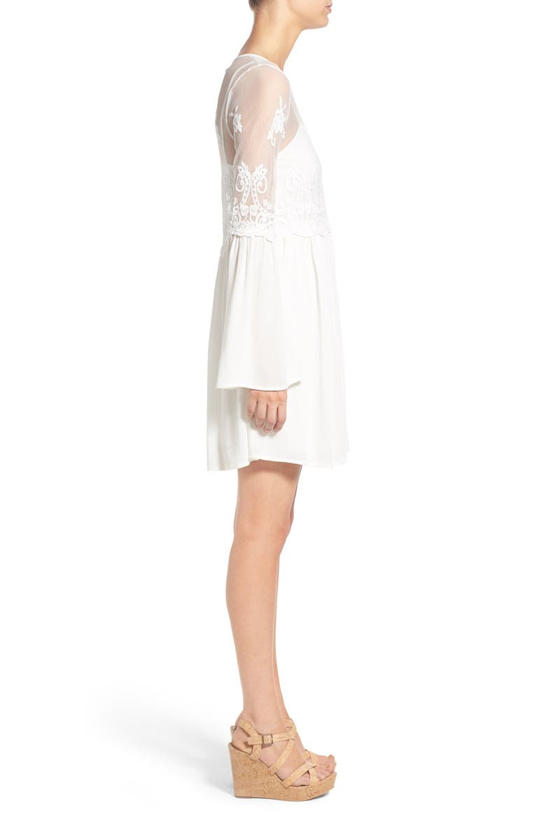 Long Sleeve Illusion Lace Shift Dress, Alternate, color, OFF WHITE