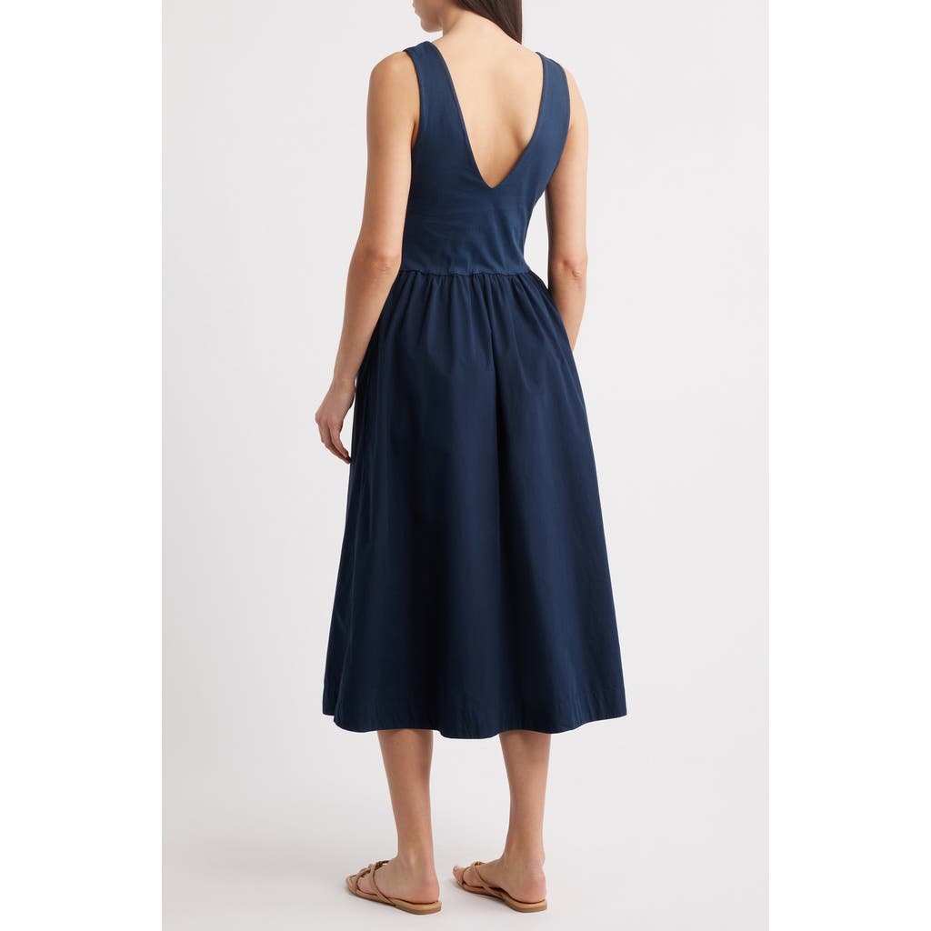 Shop Nation Ltd Daria Sleeveless Mixed Media Pima Cotton Midi Dress In Night Sky