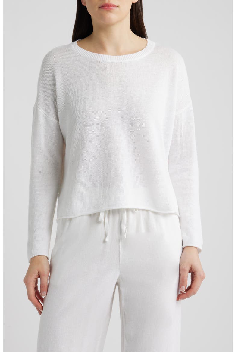 Crewneck Organic Linen & Organic Cotton Sweater, Main, color, WHITE