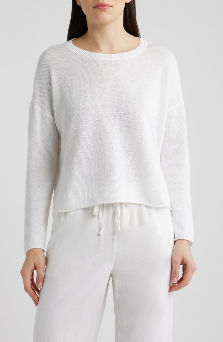 Eileen Fisher Crewneck Organic Linen & Organic Cotton Sweater, Main, color, White