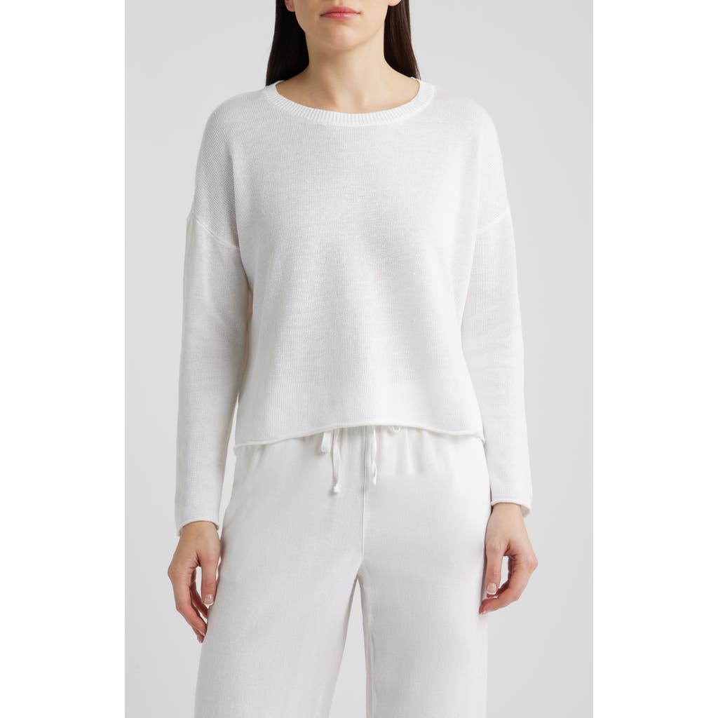 Eileen Fisher Crewneck Organic Linen & Organic Cotton Sweater in White at Nordstrom, Size Large