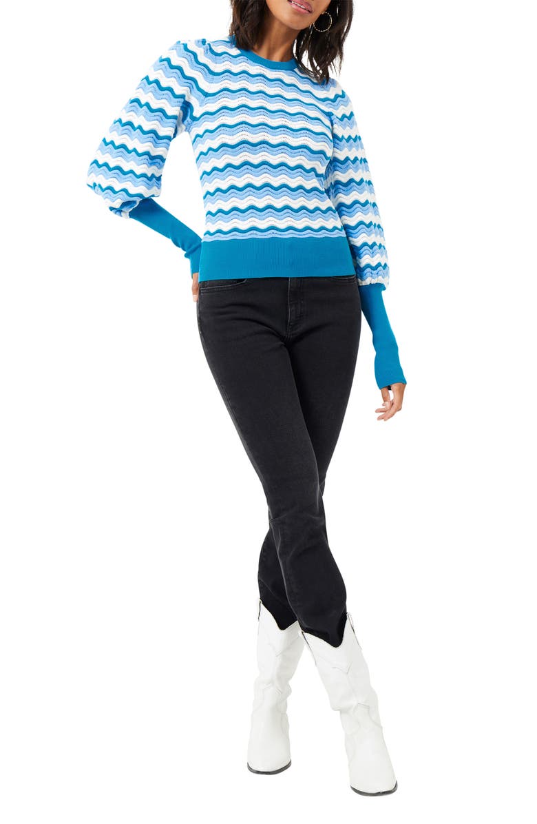 French Connection Onna Ripple Stripe Cotton Crewneck Sweater, Alternate, color, 