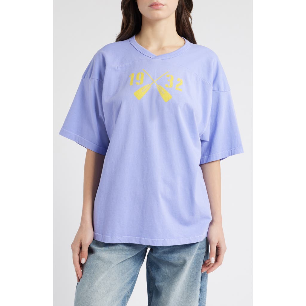 Daydreamer 1932 Rowing V-neck Cotton Graphic T-shirt In Purple