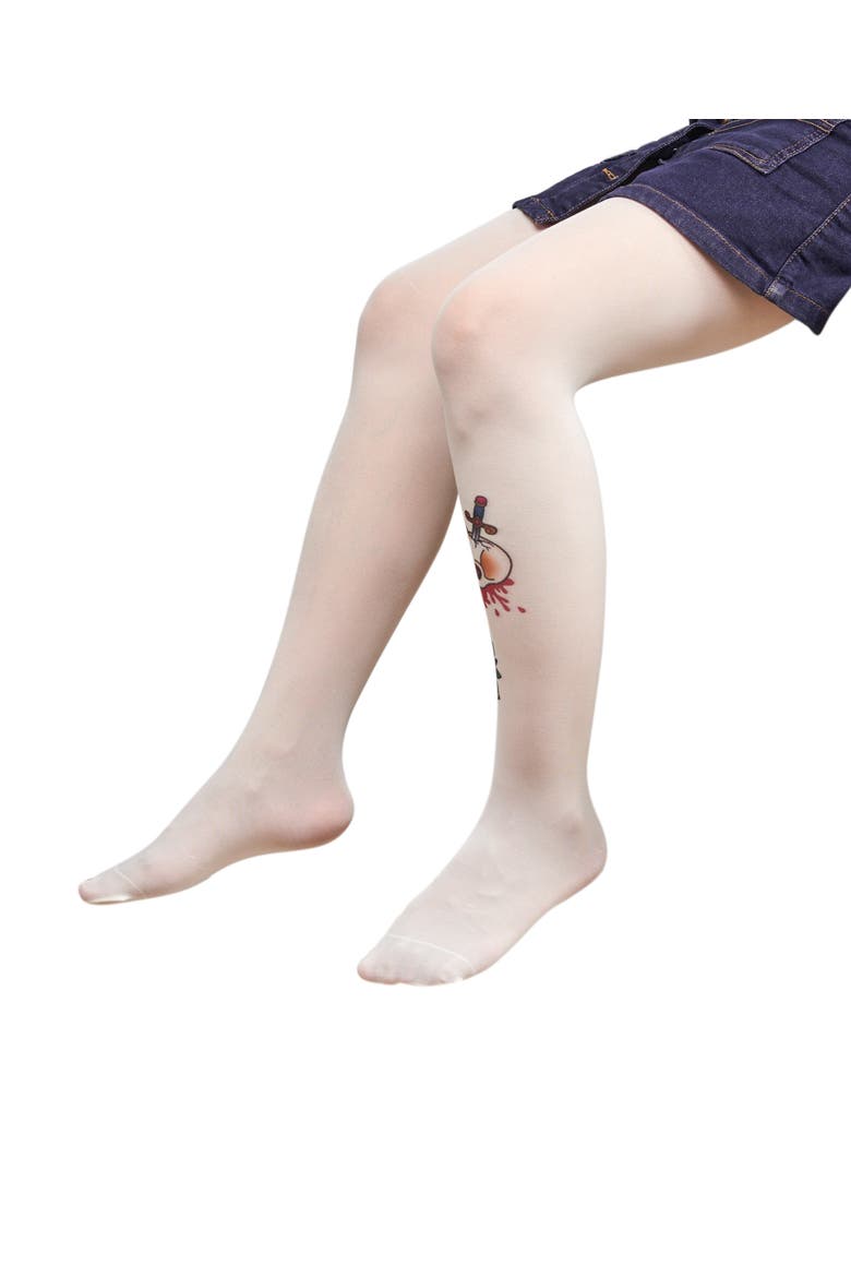 Rose Skull Tattoo Tights 1-Pack, Main, color, Ivory