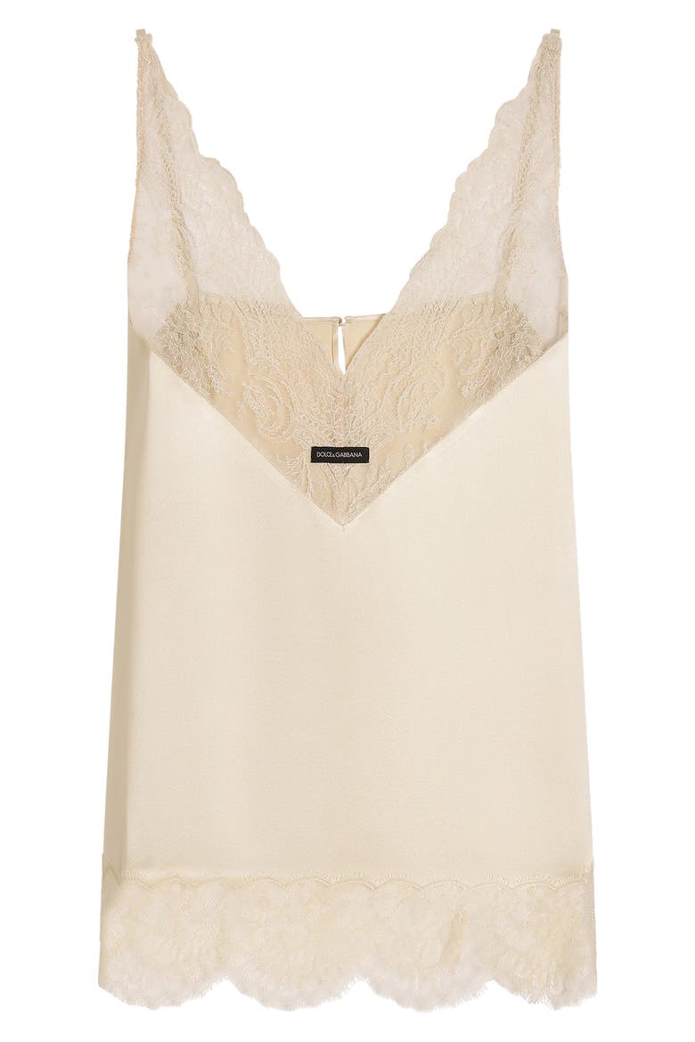 Lace Trimmed Silk Blend Satin Camisole, Main, color, M0169 ECRU 4