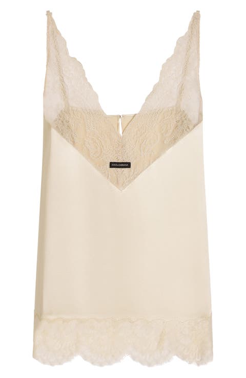 Lace Trimmed Silk Blend Satin Camisole