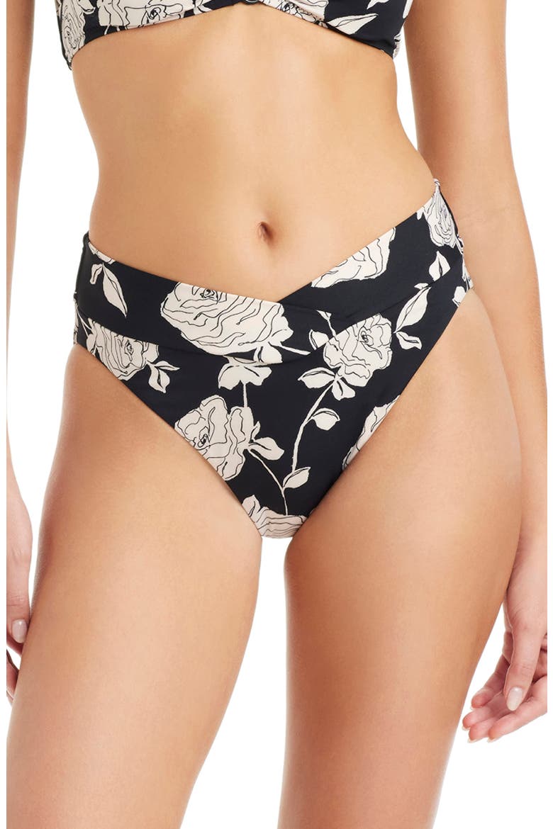 Floral V-Front High Cut Bikini Bottoms, Main, color, BLACK