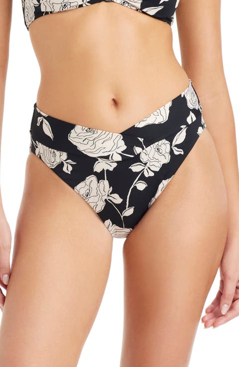 Floral V-Front High Cut Bikini Bottoms