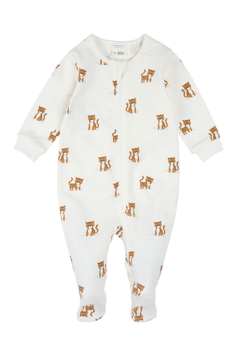Fitted Stretch Organic Cotton Footie Pajamas, Main, color, OFF WHITE