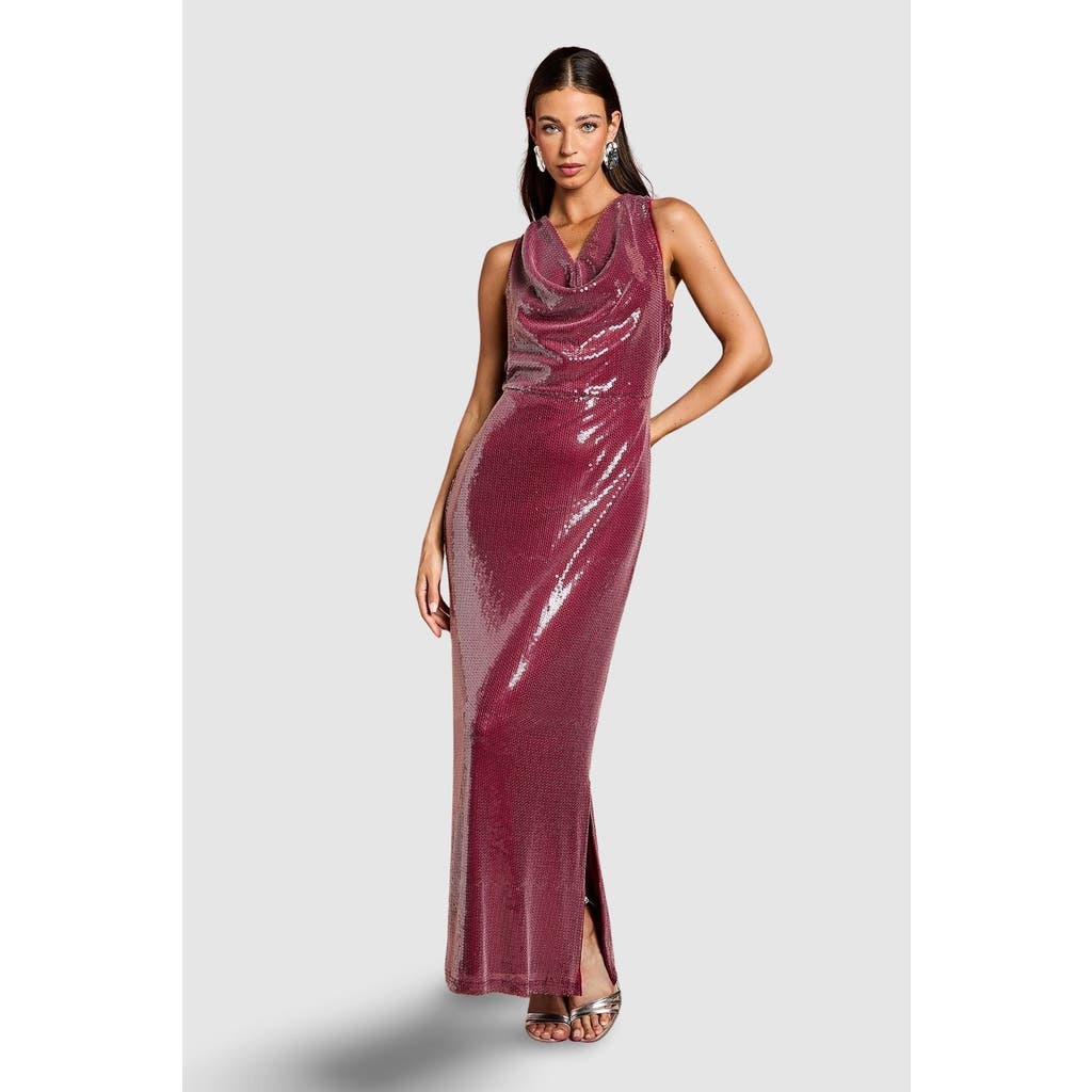 Coast Cowl Front Halter Sequin Maxi Dress In Purple