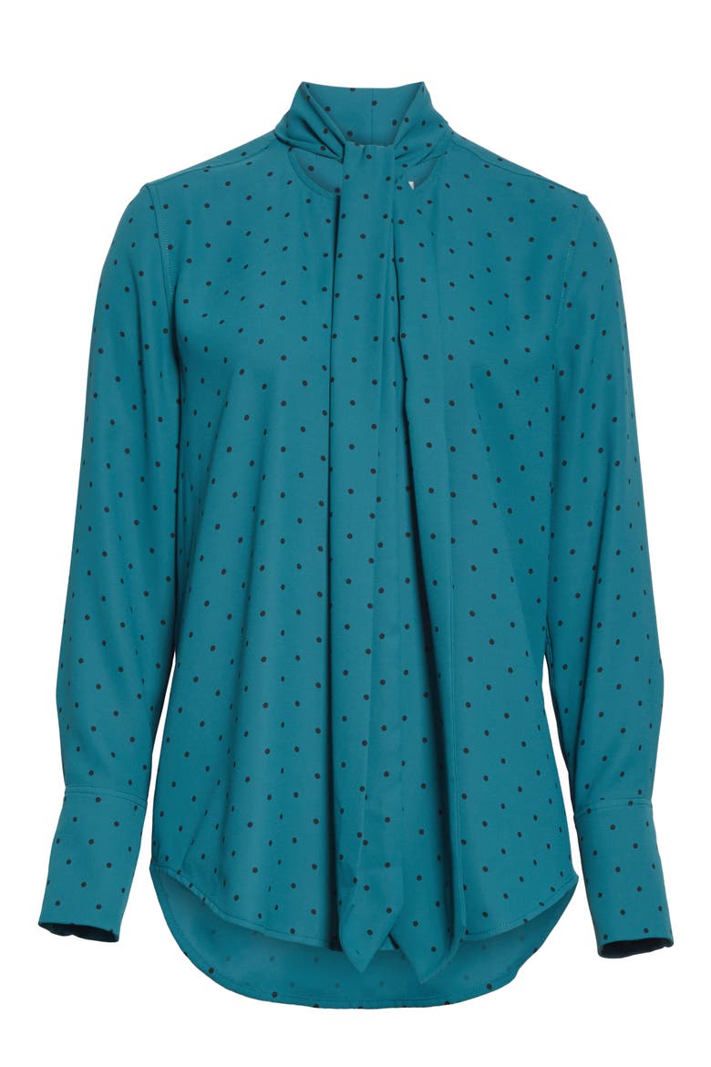 Luis Tie Neck Dot Blouse, Alternate, color, ATLANTIC DEEP/ TRUE BLACK