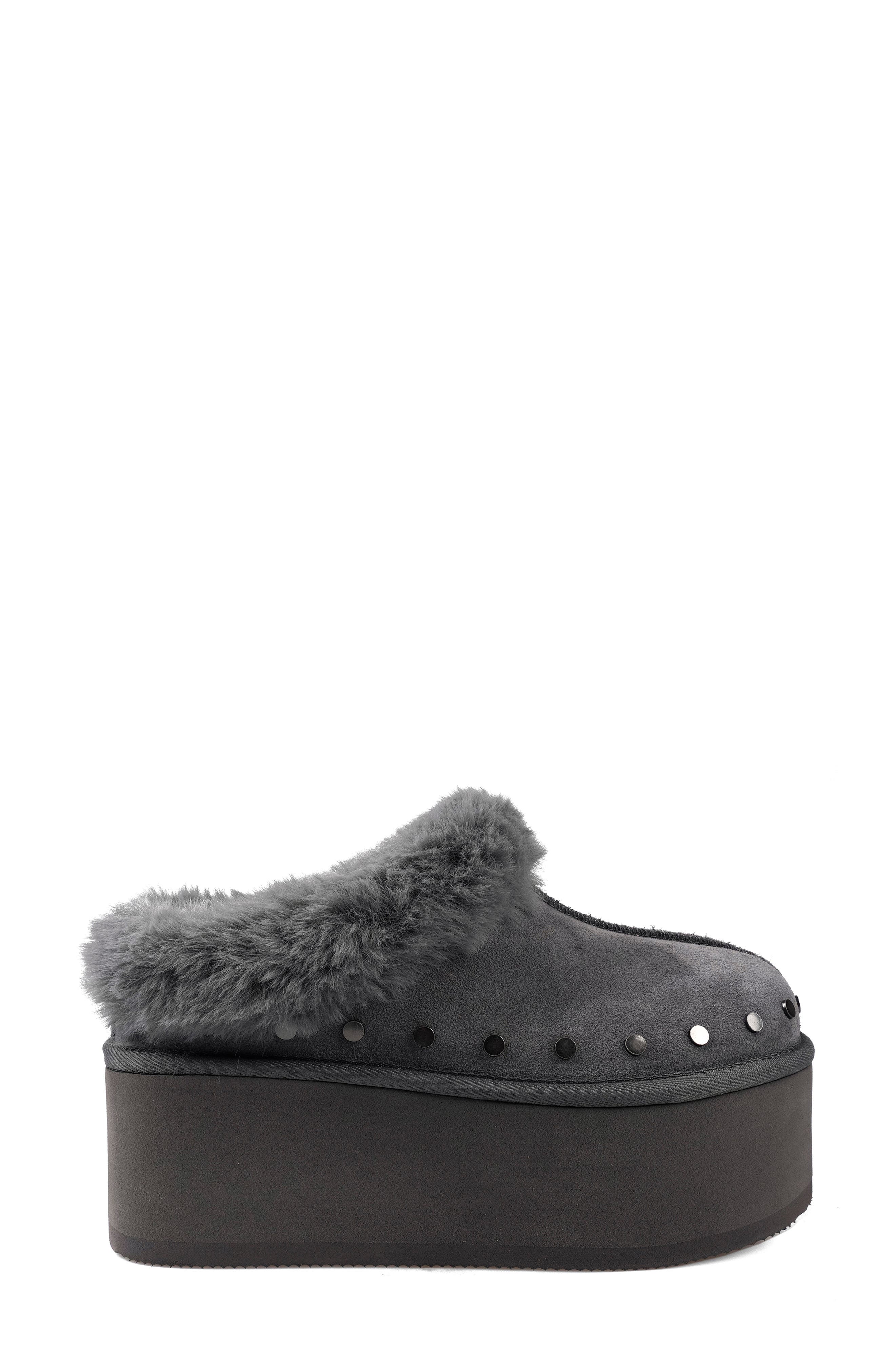 Sabi Faux Fur Platform Clog, Alternate, color, GREY SUEDE