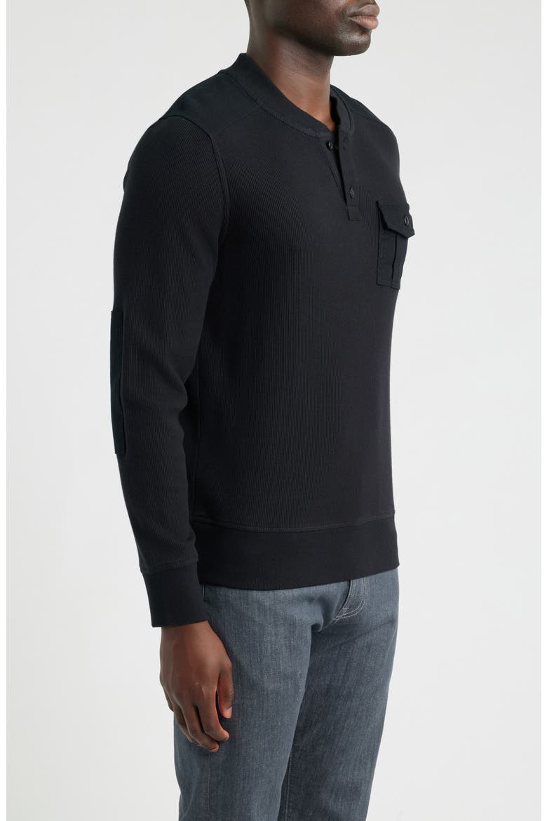 Waffle Stitch Stretch Cotton & Wool Henley, Alternate, color, BLACK