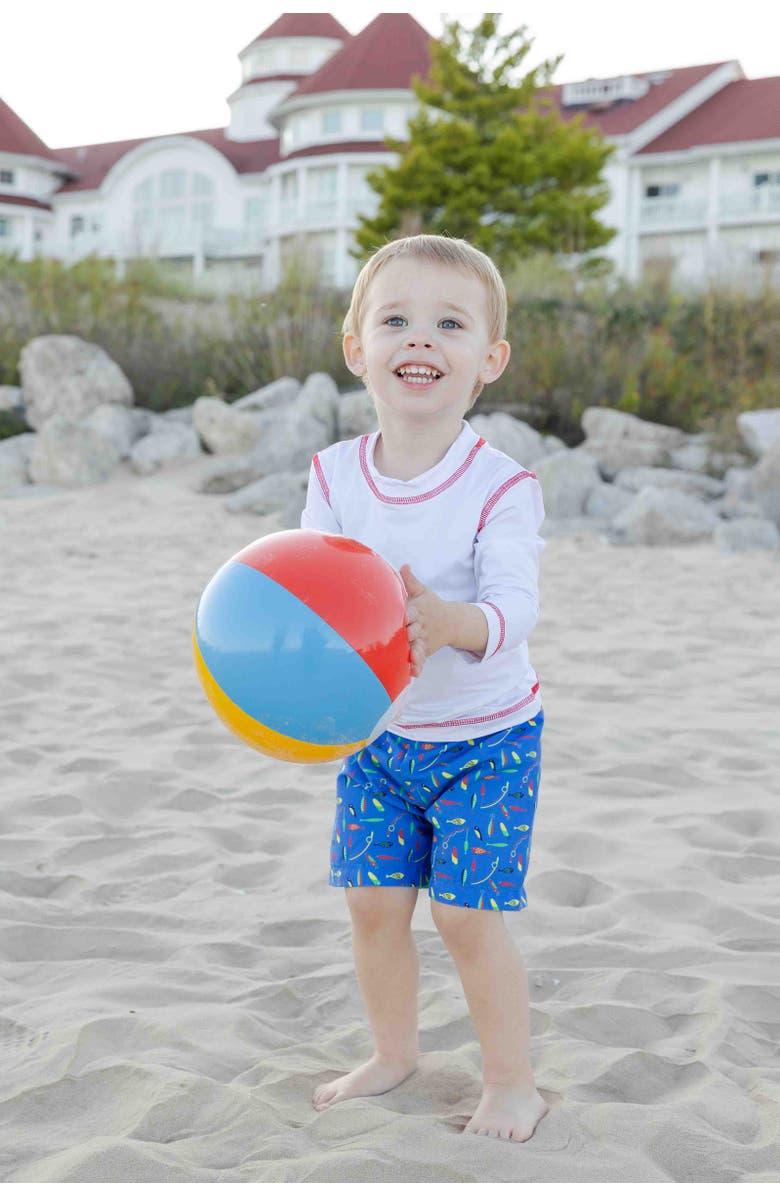 Florence Eiseman Fishing Lure Print Swim Trunk, Alternate, color, Blue/Multi