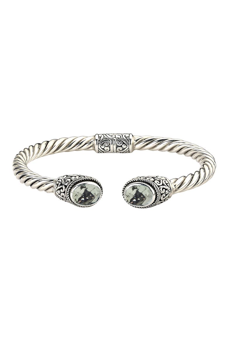 Oval Blue Topaz Open Cuff Bracelet, Main, color, GREEN AMETHYST