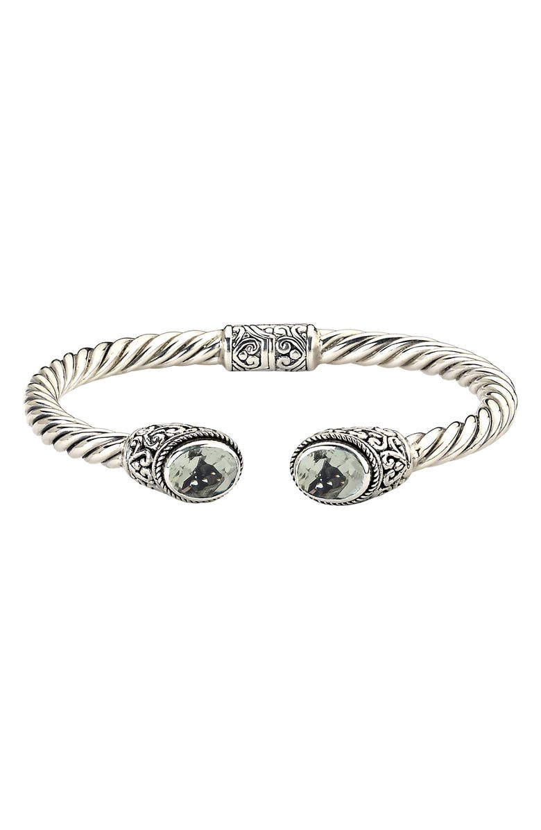 SAMUEL B. Oval Blue Topaz Open Cuff Bracelet, Main, color, Green Amethyst