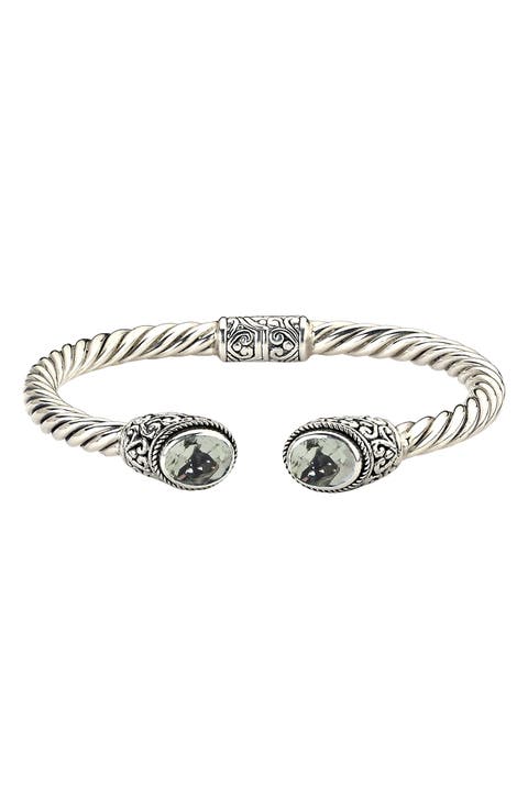 Oval Blue Topaz Open Cuff Bracelet