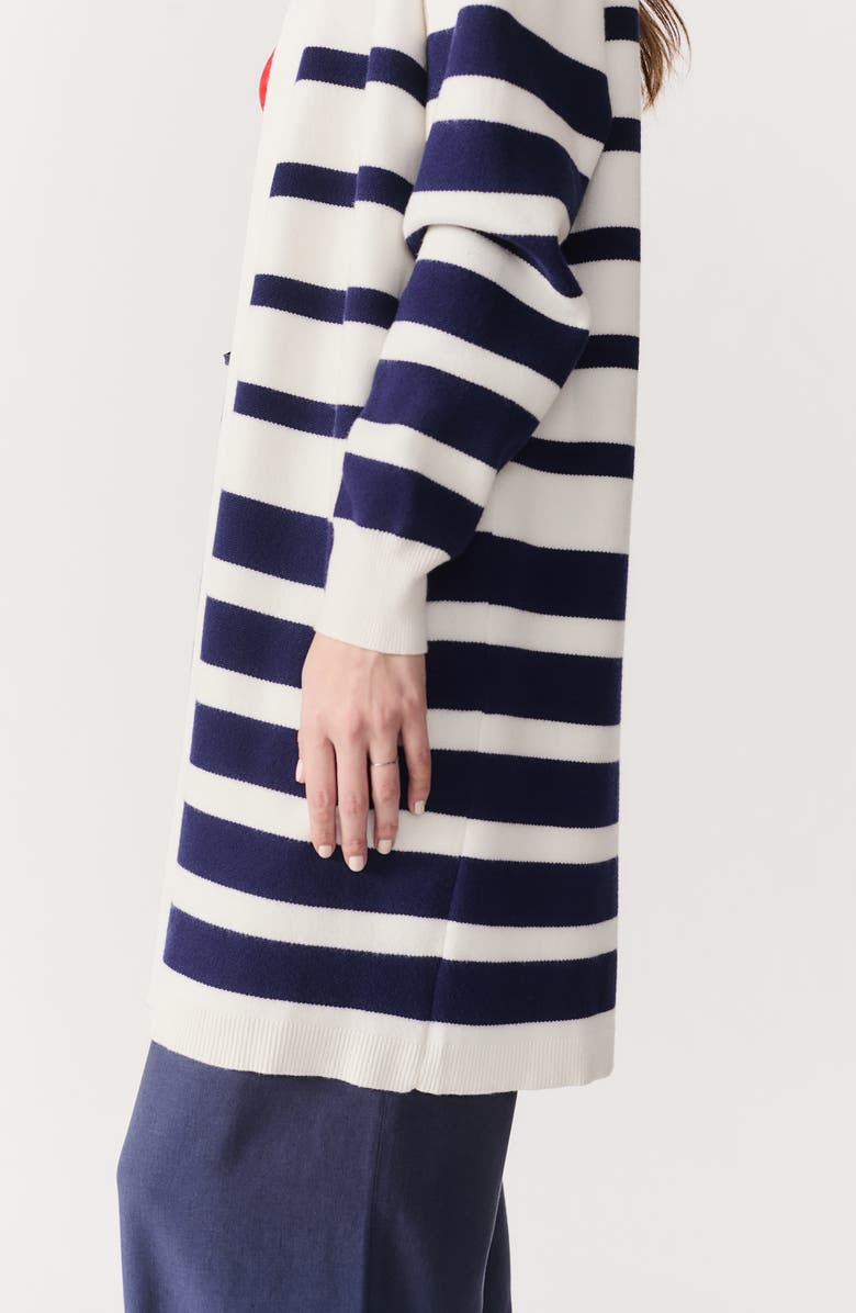 DELUC Lagos Stripe Open Front Cardigan, Alternate, color, Off White With Navy Stripes