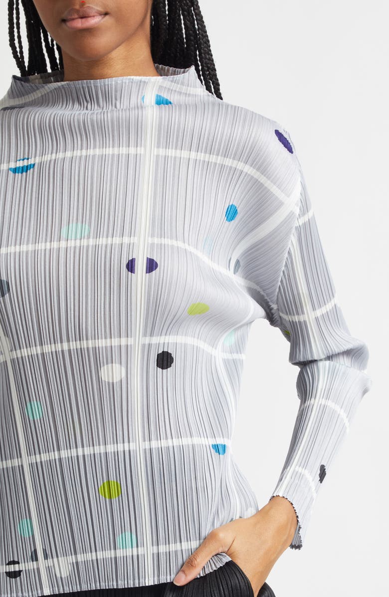 Pleats Please Issey Miyake Crossing Dots Pleated Funnel Neck Top, Alternate, color, Light Gray