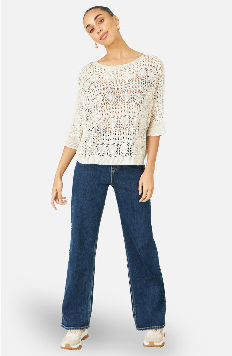 Yumi Cotton Mix Relaxed Fit Pointelle Jumper, Alternate, color, Beige