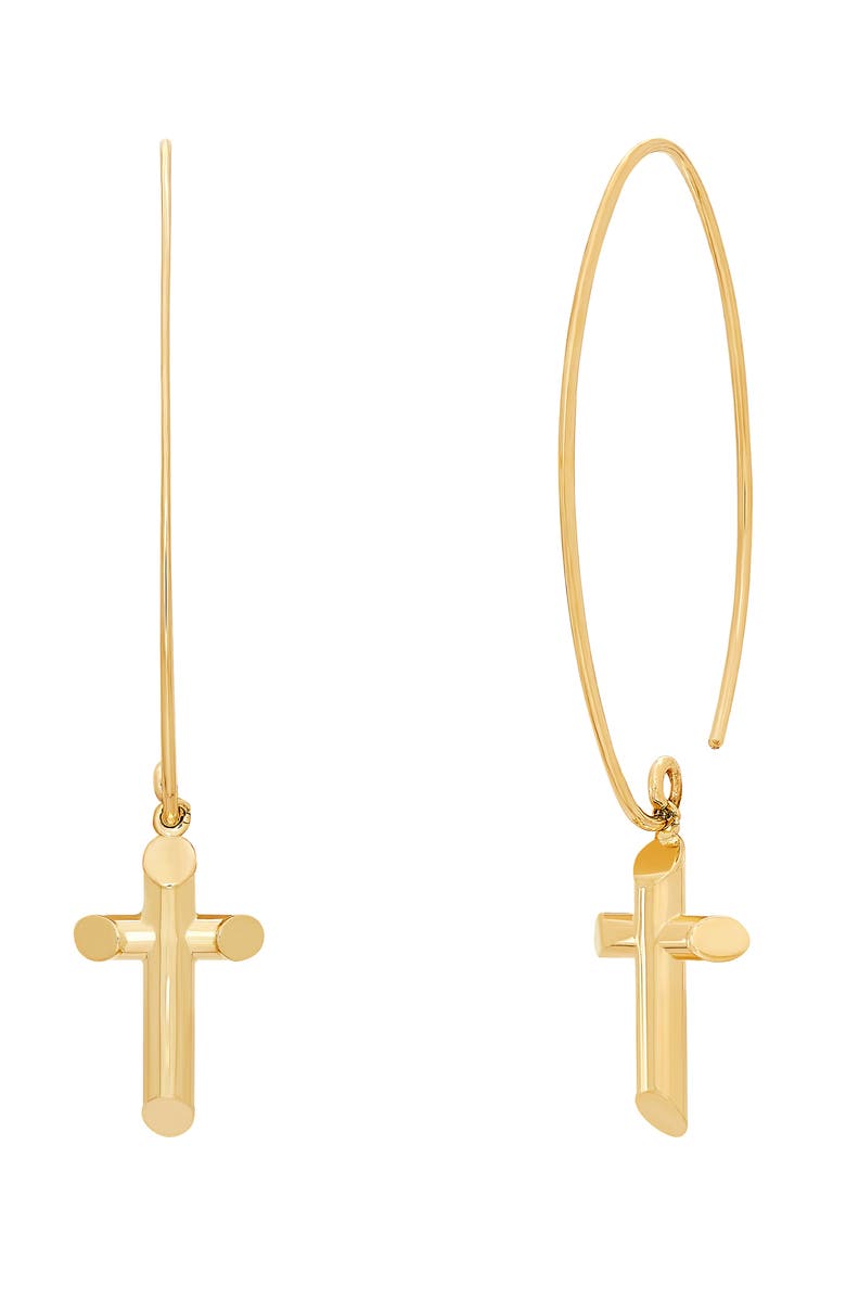 Frankie & Zoe Cross Threader Earrings, Main, color, Yellow Gold