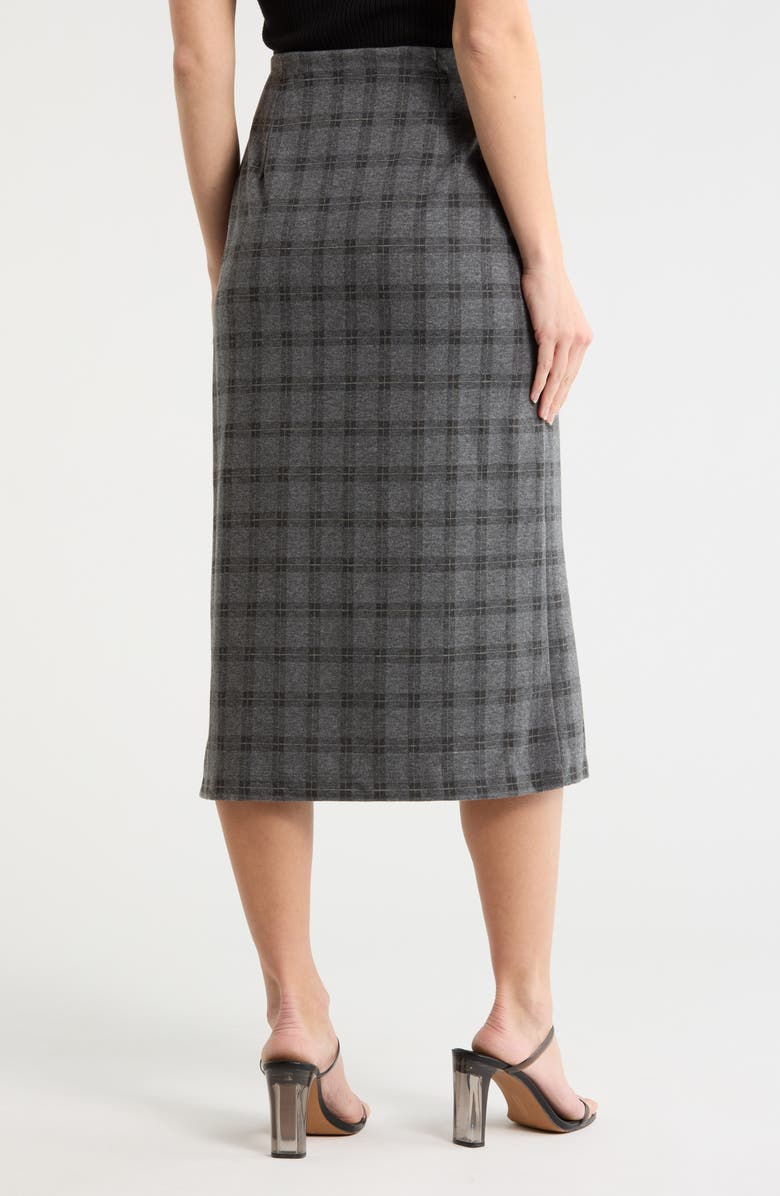 MAX STUDIO Faux Wrap Midi Skirt, Alternate, color, Charcoal/ Gray Plaid