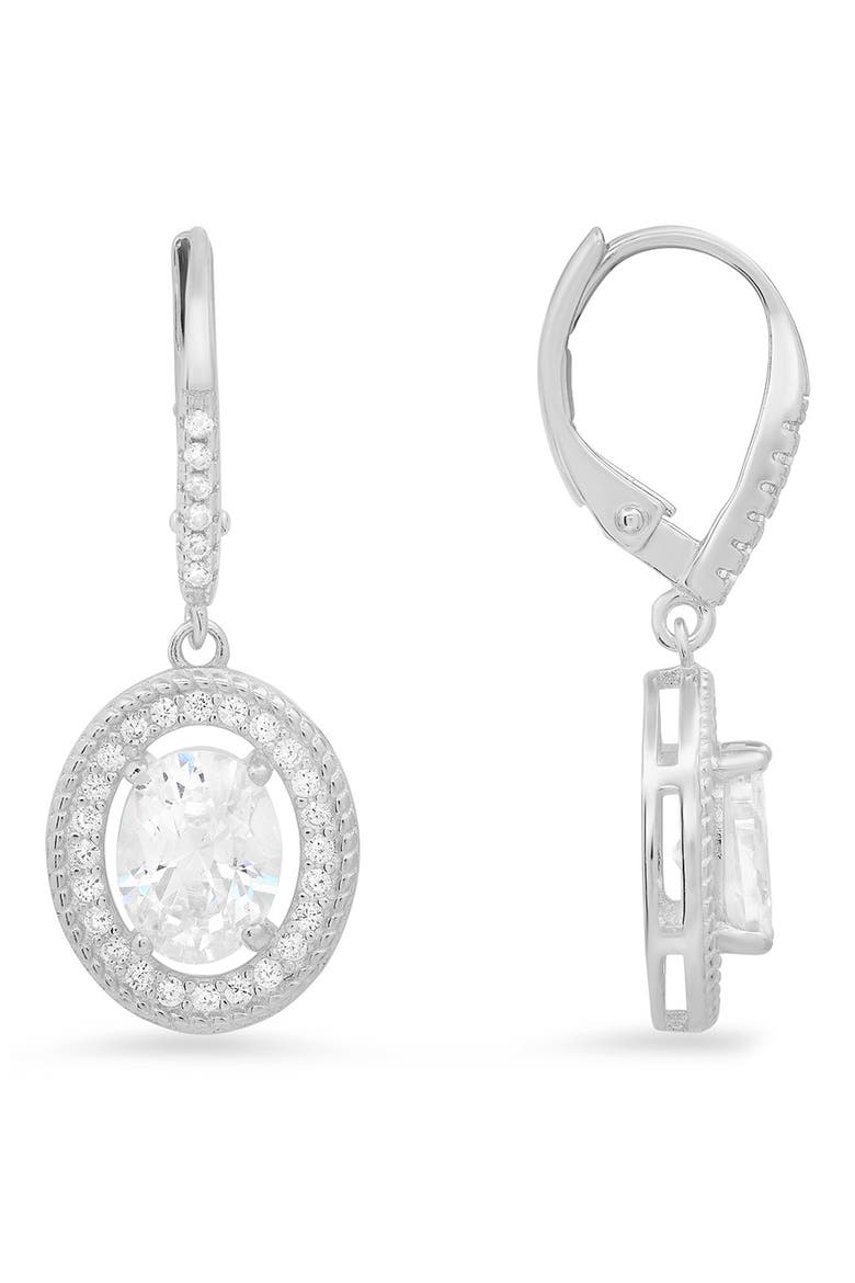 Sterling Silver CZ Drop Earrings, Main, color, SILVER