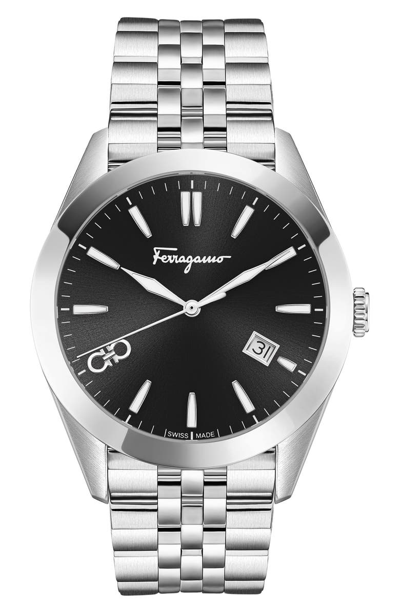 FERRAGAMO Black Dial Bracelet Strap Watch, 42mm, Main, color,